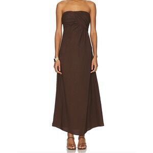 Sovere Seaira Maxi Dress Strapless Brown Maxi Dress Gathered Bodice Textured‎ S